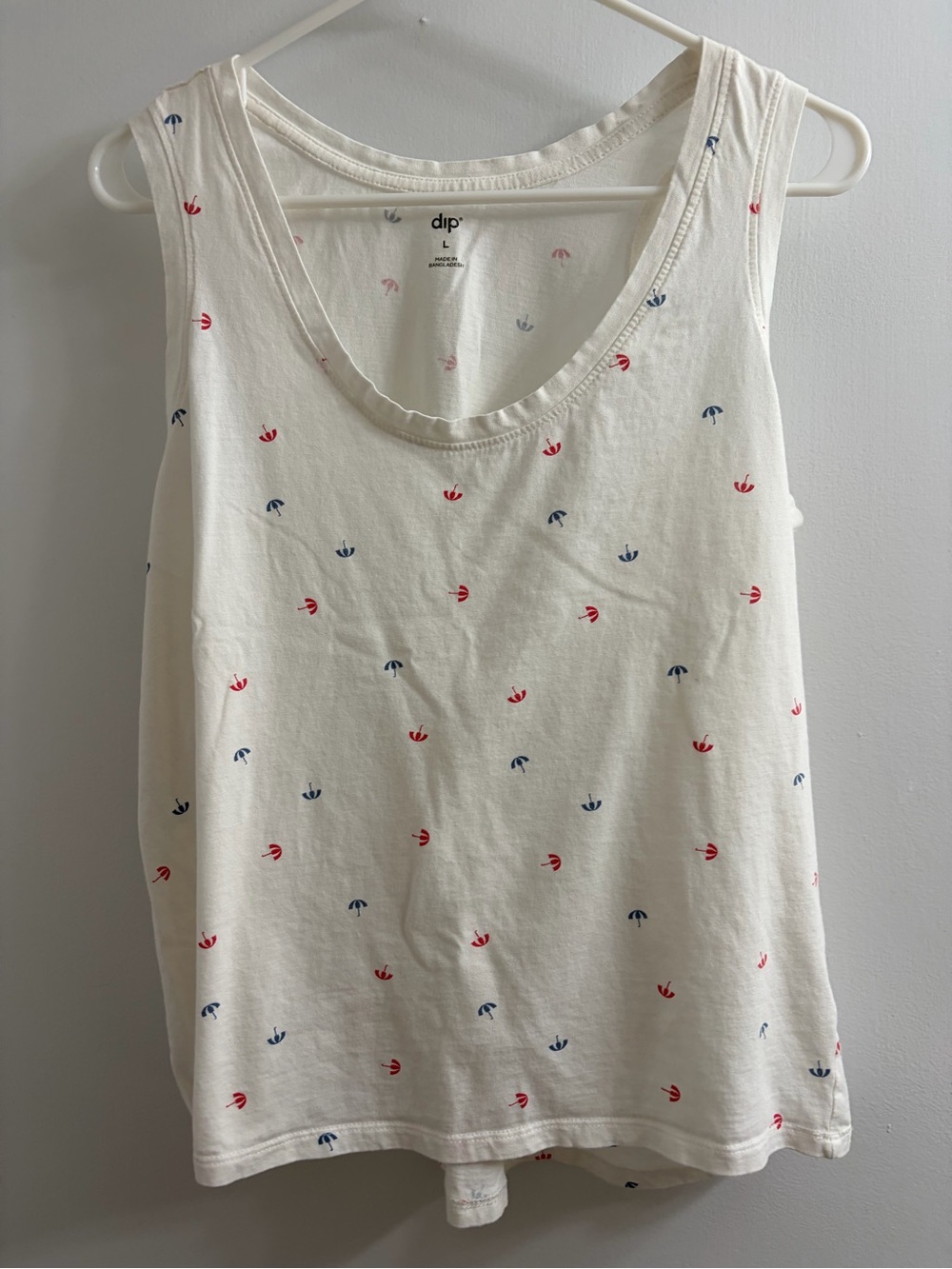 dip White Tank Top with Red & Blue Micro Motifs